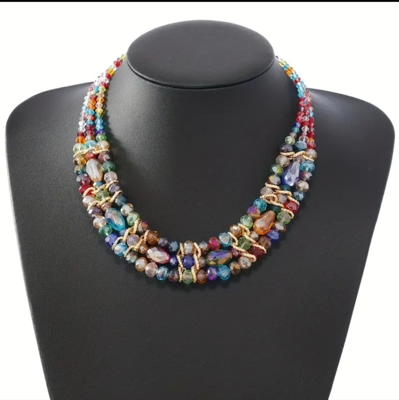 Bohemian Multilayer Three Rows Crystal Colorful Drip Necklace. - Picture 2 of 5